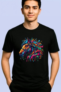 Tricou Cal salbatic in miscare cu explozie de culoare Copii | Dama | Barbat, culoare negru - Img 2