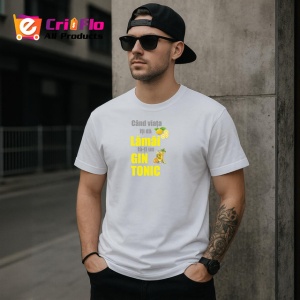 Tricou Cand Viata Iti Da Lamai Fa Un Gin Tonic, din bumbac 100% , tricou alb pentru Dama | Barbat - Img 6