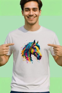 Tricou Cap cal multicolor arta vibranta cu efecte de vopsea Copii | Dama | Barbat - Img 2