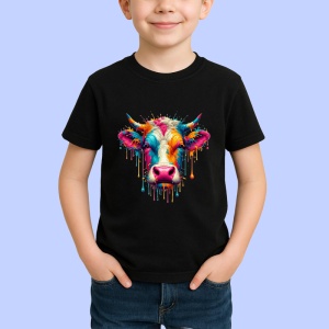 Tricou Cap vaca colorat stil graffiti arta moderna vibranta Copii | Dama | Barbat, culoare negru - Img 4