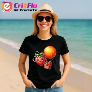 Tricou Capsuna amuzanta de vara cu balonul cu aer, Fructe, Copii | Dama, culoare negru - Img 11
