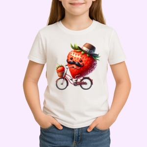 Tricou Capsuna amuzanta de vara pe bicicleta, Fructe, Copii | Dama