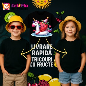 Tricou Capsuna amuzanta de vara pe poney, Fructe, Copii | Dama, culoare negru - Img 6