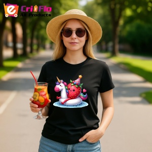 Tricou Capsuna amuzanta de vara pe poney, Fructe, Copii | Dama, culoare negru - Img 9