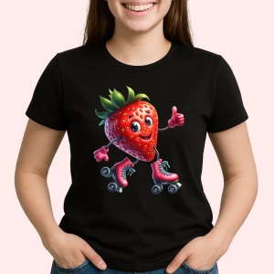 Tricou Capsuna amuzanta de vara pe role, Fructe, Copii | Dama, culoare negru - Img 2