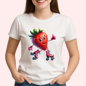 Tricou Capsuna amuzanta de vara pe role, Fructe, Copii | Dama - Img 2