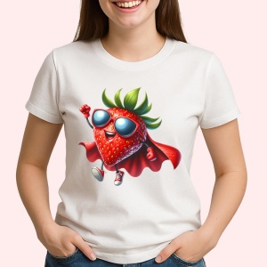 Tricou Capsuna amuzanta de vara super erou, Fructe, Copii | Dama - Img 2