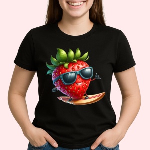 Tricou Capsuna amuzanta de vara surf, Fructe, Copii | Dama, culoare negru - Img 2