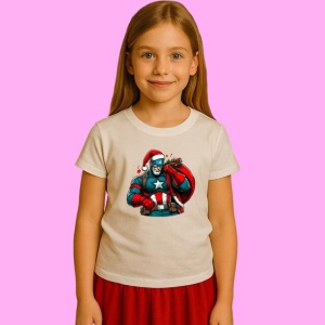 Tricou Captain America Christmas Cu Caciula Si Baston Bomboana, din bumbac 100%, tricou alb, Copii | Dama | Barbat - Img 2