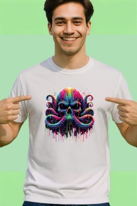 Tricou Caracatita cu craniu stil fantasy si street art combinat Copii | Dama | Barbat - Img 2