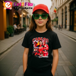 Tricou Carlos Sainz Poster Portret Rosu Ferrari Formula 1, Copii | Dama | Barbat - Img 5