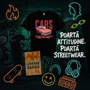 Tricou Cars Make Me Happy Negru, Copii | Dama | Barbat - Img 11