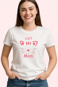 Tricou Cat Mom Roz, din bumbac 100%, tricou alb, Dama | Barbat - Img 2