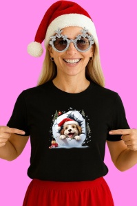Tricou Catel Cu Bradut Si Decor Craciun, din bumbac 100% Copii | Dama | Barbat
