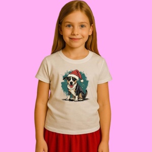 Tricou Catel Cu Caciula De Mos Craciun, din bumbac 100%, tricou alb, Copii | Dama | Barbat