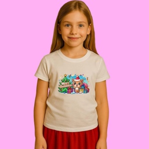 Tricou Catel Fericit Langa Cadouri, din bumbac 100%, tricou alb, Copii | Dama | Barbat - Img 2