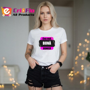 Tricou Cea Mai Buna Bunica V4, din bumbac 100%, tricou alb, Dama | Barbat - Img 2