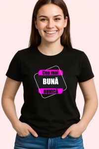 Tricou Cea Mai Buna Bunica V4, din bumbac 100%, tricou negru, Dama | Barbat