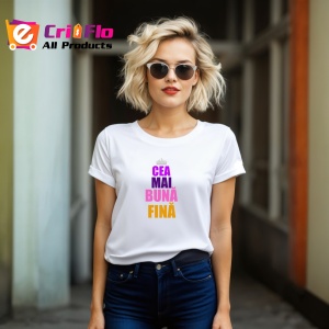 Tricou Cea Mai Buna Fina Coroana Mov, din bumbac 100%, tricou alb, Dama | Barbat - Img 3
