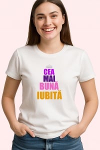Tricou Cea Mai Buna Iubita Coroana Mov, din bumbac 100%, tricou alb, Dama | Barbat - Img 2