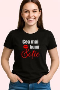 Tricou Cea Mai Buna Sotie Rosu, din bumbac 100%, tricou negru, Dama | Barbat - Img 2