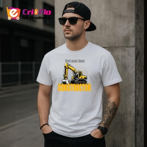 Tricou Cel Mai Bun Constructor Utilaj, din bumbac 100%, tricou alb, Dama | Barbat - Img 2