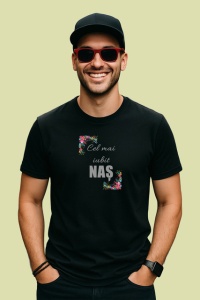 Tricou Cel Mai Iubit Nas V9 Decor Flori Colorate, din bumbac 100%, tricou negru Barbat