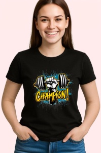 Tricou Champion Pumn Haltere Galben, Copii | Dama | Barbat, culoare negru - Img 4
