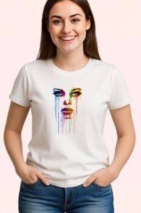 Tricou Chip feminin cu lacrimi colorate fundal alb Copii | Dama | Barbat