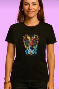 Tricou Chitara Aripi Colorate, Copii | Dama | Barbat, culoare negru - Img 4