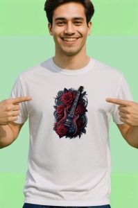 Tricou Chitara Flori Trandafiri Rock, Copii | Dama | Barbat - Img 2