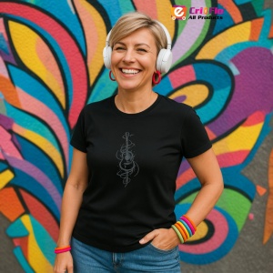 Tricou Chitara Note Muzicale Eleganta, Copii | Dama | Barbat, culoare negru