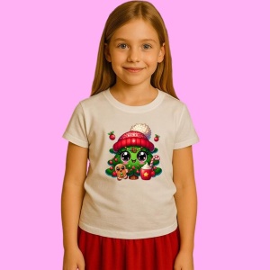 Tricou Christmas Tree Chibi Cu Caciula Si Cana, din bumbac 100%, tricou alb, Copii | Dama | Barbat - Img 2