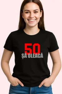 Tricou Cifra 50 Design Rosu Pe Negru Aniversare, din bumbac 100%, tricou negru Dama | Barbat - Img 2