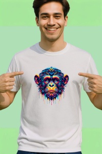 Tricou Cimpanzeu realist culori pop arta moderna cu animale Copii | Dama | Barbat - Img 2