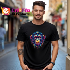 Tricou Cimpanzeu realist culori pop arta moderna cu animale Copii | Dama | Barbat, culoare negru - Img 5