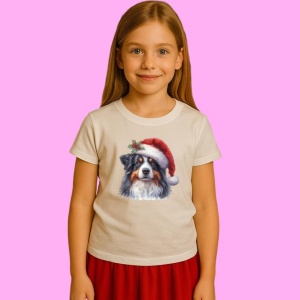 Tricou Ciobanesc Australian Craciun Realist, din bumbac 100%, tricou alb, Copii | Dama | Barbat