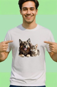 Tricou Ciobanesc German si pisica tigrata moment de relaxare Copii | Dama | Barbat Barbat - Img 2