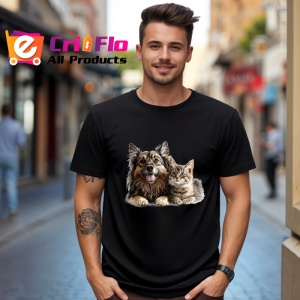 Tricou Ciobanesc German si pisica tigrata moment de relaxare Copii | Dama | Barbat, negru - Img 6