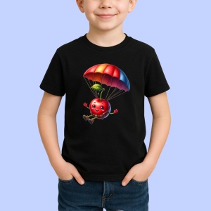 Tricou Cireasa de vara amuzanta cu parasuta, Fructe, Copii | Dama, culoare negru