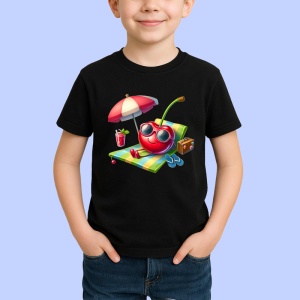 Tricou Cireasa de vara amuzanta la plaja, Fructe, Copii | Dama, culoare negru