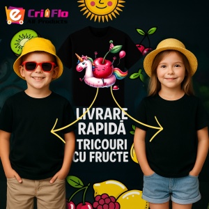 Tricou Cireasa de vara amuzanta pe poney, Fructe, Copii | Dama, culoare negru - Img 6