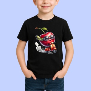 Tricou Cireasa de vara amuzanta pe scuter, Fructe, Copii | Dama, culoare negru