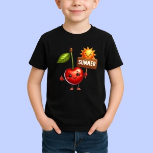 Tricou Cireasa de vara amuzanta summer, Fructe, Copii | Dama, culoare negru