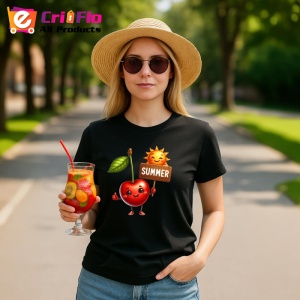 Tricou Cireasa de vara amuzanta summer, Fructe, Copii | Dama, culoare negru - Img 9