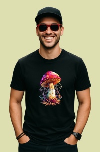 Tricou Ciuperca Magica Ilustratie Poligonala, Copii | Dama | Barbat, culoare negru - Img 2