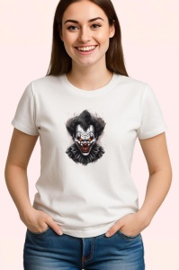 Tricou Clovn sinistru alb negru cu zambet infricosator Copii | Dama | Barbat