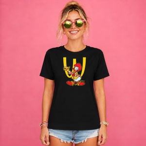 Tricou Clovnul Ronald Burger Logo Galben Urban Fast Food Mashup, din bumbac 100%, tricou negru, Copii | Dama | Barbat