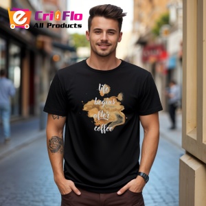 Tricou Coffee Splash Quote, din bumbac 100%, tricou negru, Dama | Barbat - Img 1
