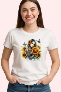 Tricou confident girl sunflowers and butterflies, fata increzatoare cu flori si fluturi, Copii | Dama | Barbat